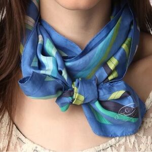 Oscar de la Renta Vibrant Blue and Green Silk Scarf